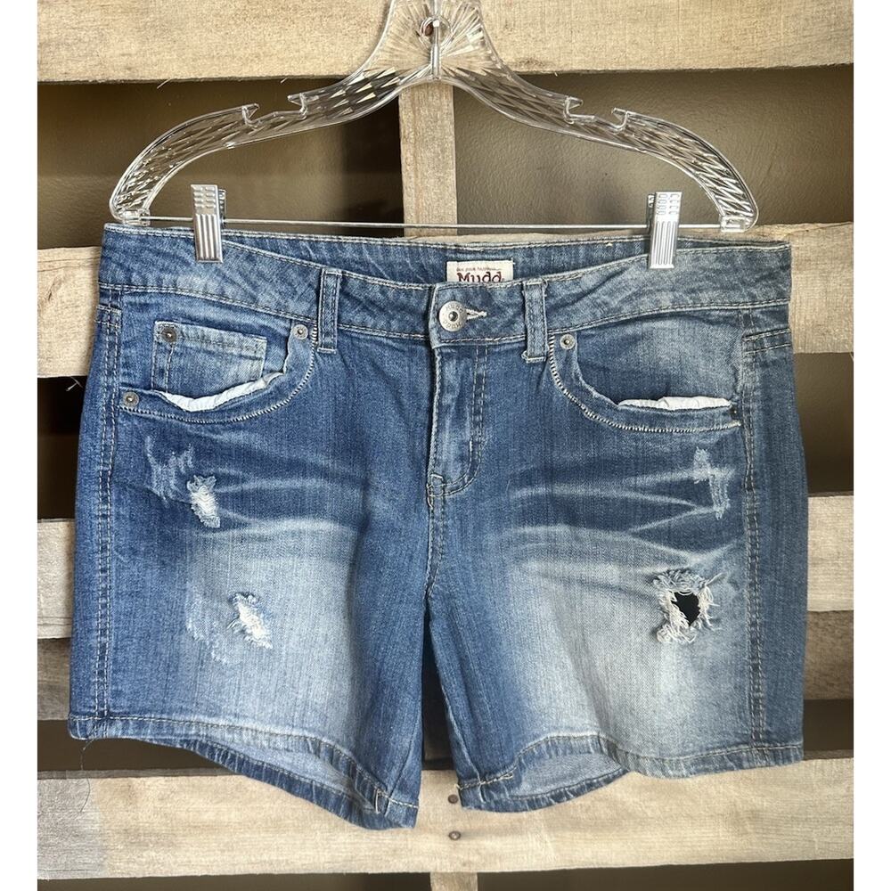 Mudd Distressed Denim Shirts Size 15 Low Rise 5” Inseam Medium Wash